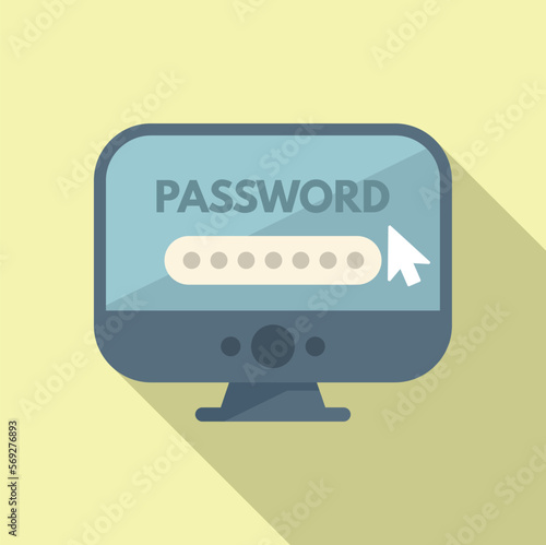 Computer password protection icon flat vector. Personal video. Change reset