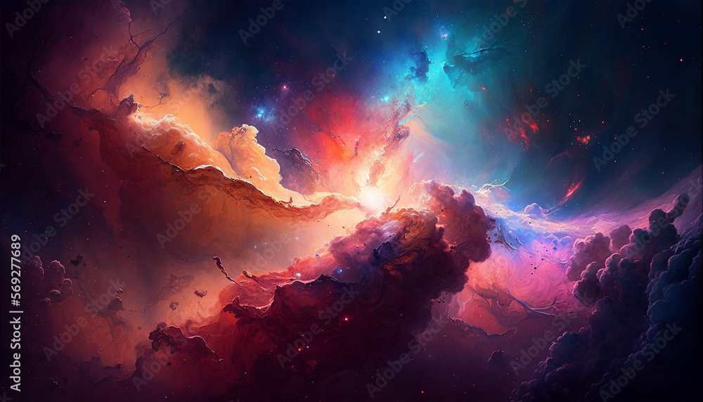 Naklejka premium Abstract outer space endless nebula galaxy background. Generative ai