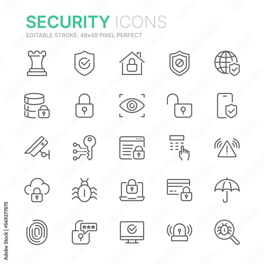 Collection of security related outline icons. 48x48 Pixel Perfect. Editable stroke