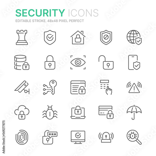 Collection of security related outline icons. 48x48 Pixel Perfect. Editable stroke