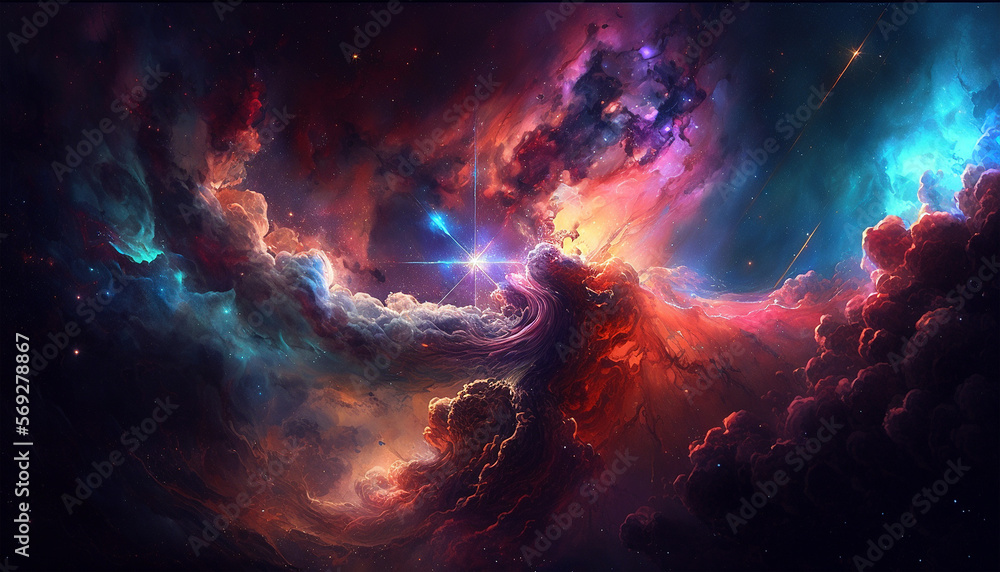 Fototapeta premium Abstract outer space endless nebula galaxy background. Generative ai