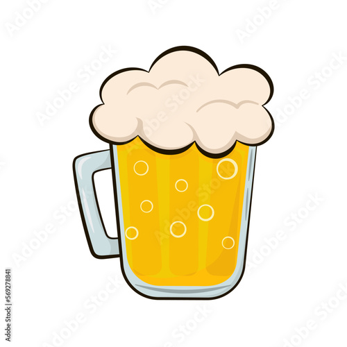 Mug of beer in cartoon style isolated on white background
