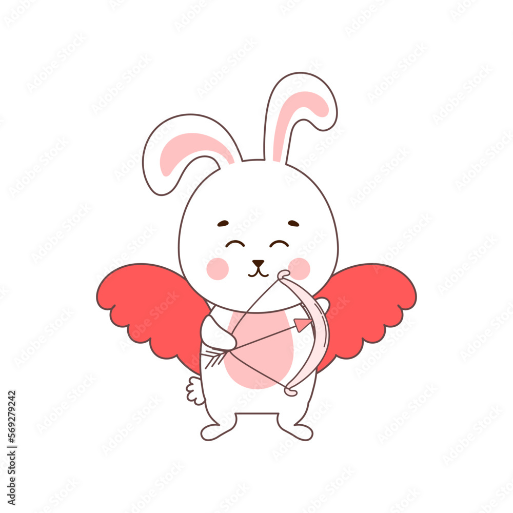 Cute rabbit cupid character with bow and arrows, illustration for Valentines day Cute rabbit cupid character with bow and arrows, illustration for Valentines day
