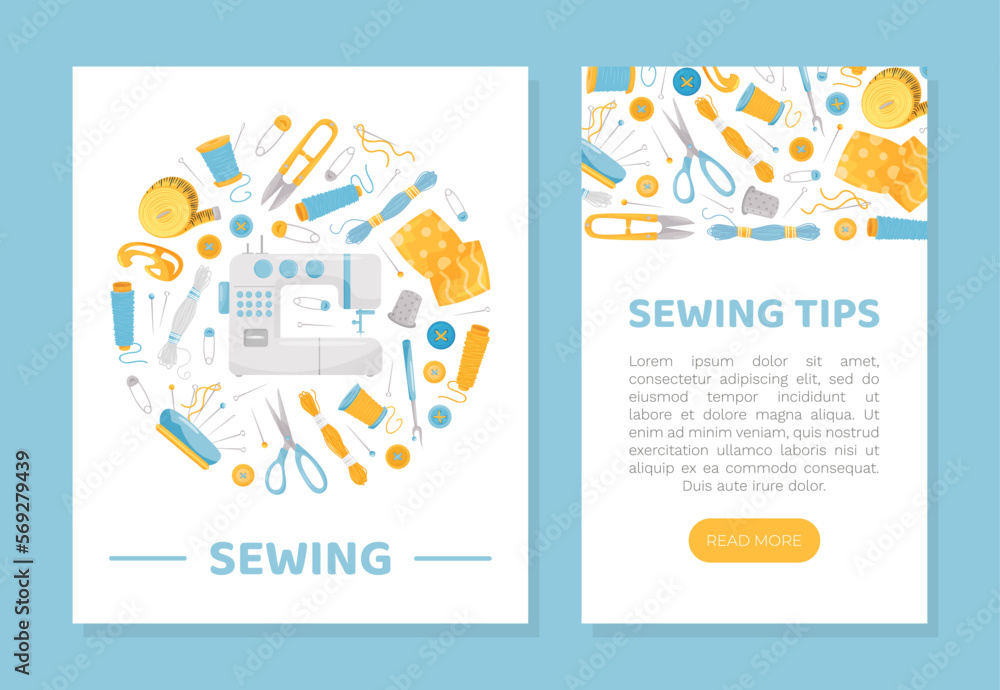Obraz premium Sewing Banner Design with Tools for Handmade Craft Vector Template