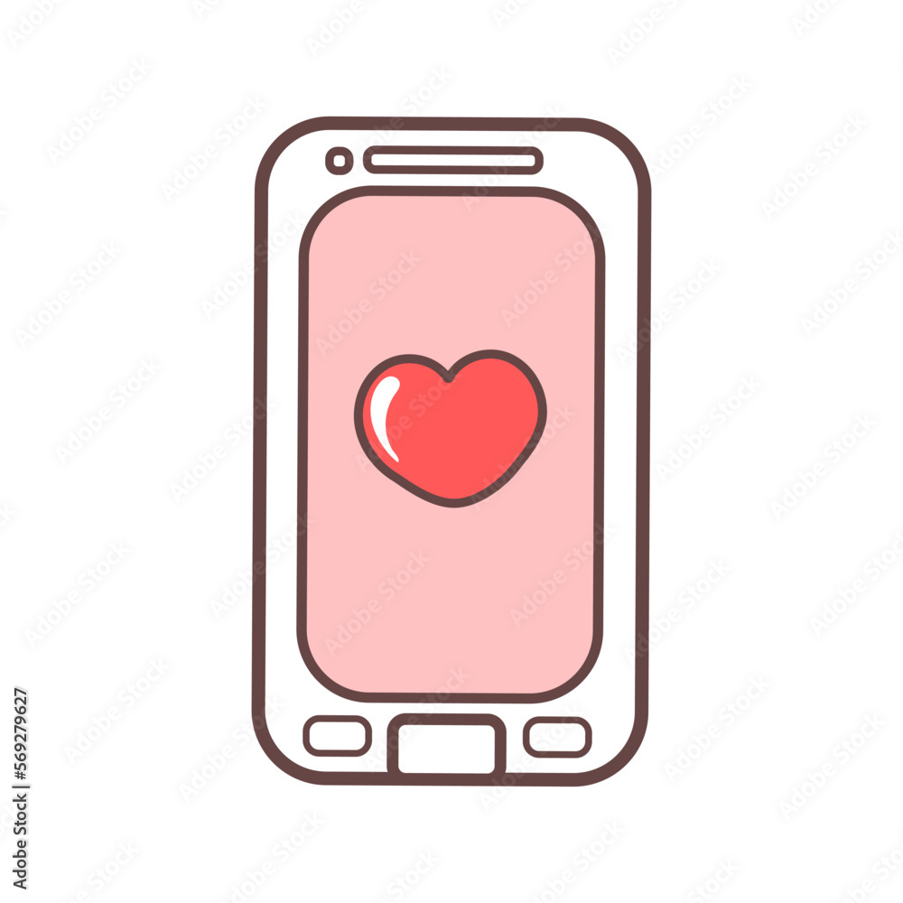 Cute smartphone with love message isolated on white background Cute smartphone with love message isolated on white background