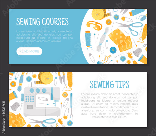 Sewing Banner Design with Tools for Handmade Craft Vector Template