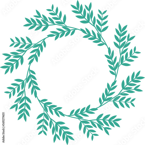 Summer frame from green branches on a white background. Round frame with green leaves. Vector illustration. Illustration for the design of wedding invitations  greeting cards  postcards.
