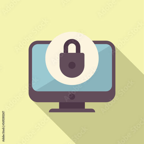 Pc monitor password icon flat vector. Personal login. Laptop app