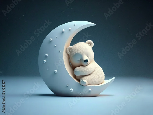 Obraz na płótnie AI generated: white baby bear sleeping on half moon, children's story style w salonie