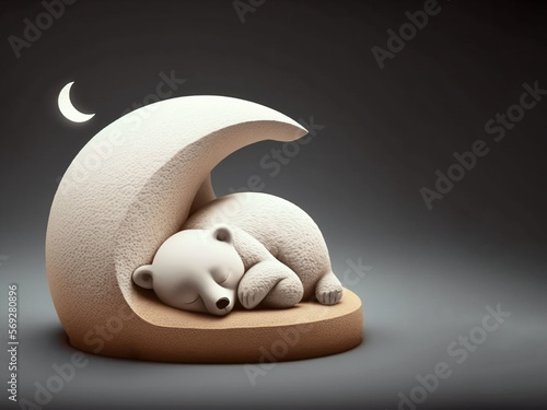Obraz na płótnie AI generated: 3d illustration, sleeping white bear with moons w salonie