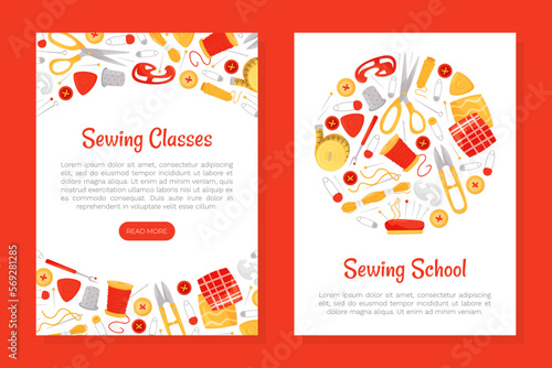 Sewing Banner Design with Tools for Handmade Craft Vector Template