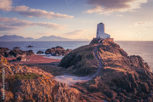 Tŵr Mawr Lighthouse, Ynys Llanddwyn,  Anglesey, Wales, United Kingdom Landscape Stock Photo photo