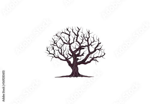 dead tree vector illustration. withered tree hand drawing.
