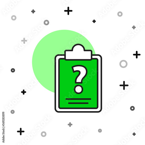 Filled outline Clipboard with question marks icon isolated on white background. Survey, quiz, investigation, customer support questions concepts. Vector