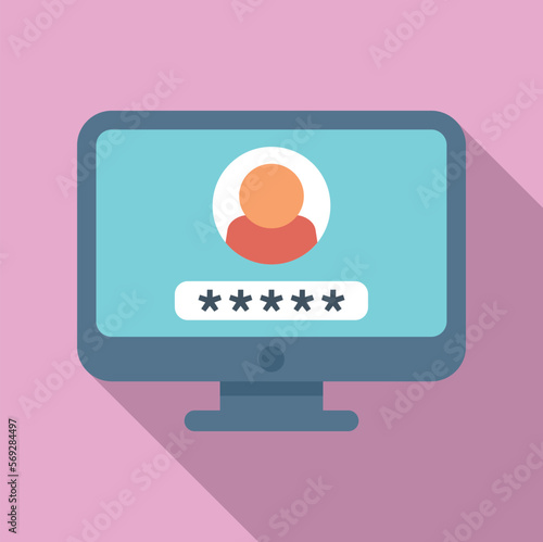 Monitor password icon flat vector. Mobile account. Render service