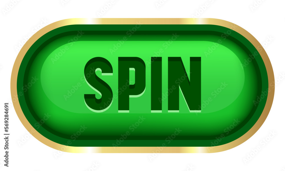 Spin button in a golden frame. Green button for online casino. Vector clipart Spin button in a golden frame. Green button for online casino. Vector clipart