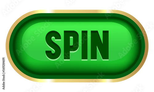 Spin button in a golden frame. Green button for online casino. Vector clipart