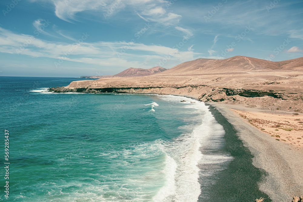 Fuerteventura, September 9, 2023 Playa del Playa Solapa Garcey beach Vigocho Fuerteventura, Canary Islands. Spain