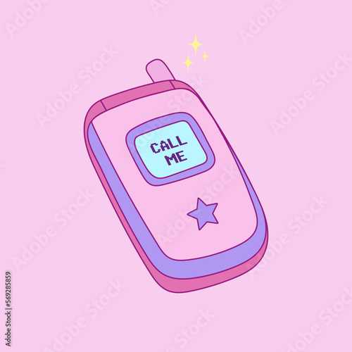 y2k old mobile, cell phone, trendy vector illustration, nostalgia for 90s 2000s