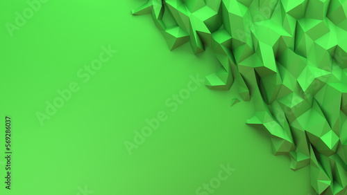 Green low-poly background with copy space. Grunge surface, geometric backdrop with gradient