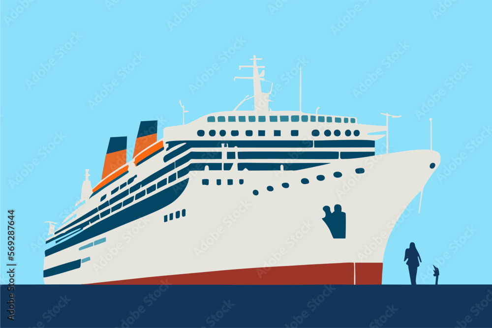 Cruise ship illustration. Flat design color design. Holiday, travel illustration. Big yacht. Vector.