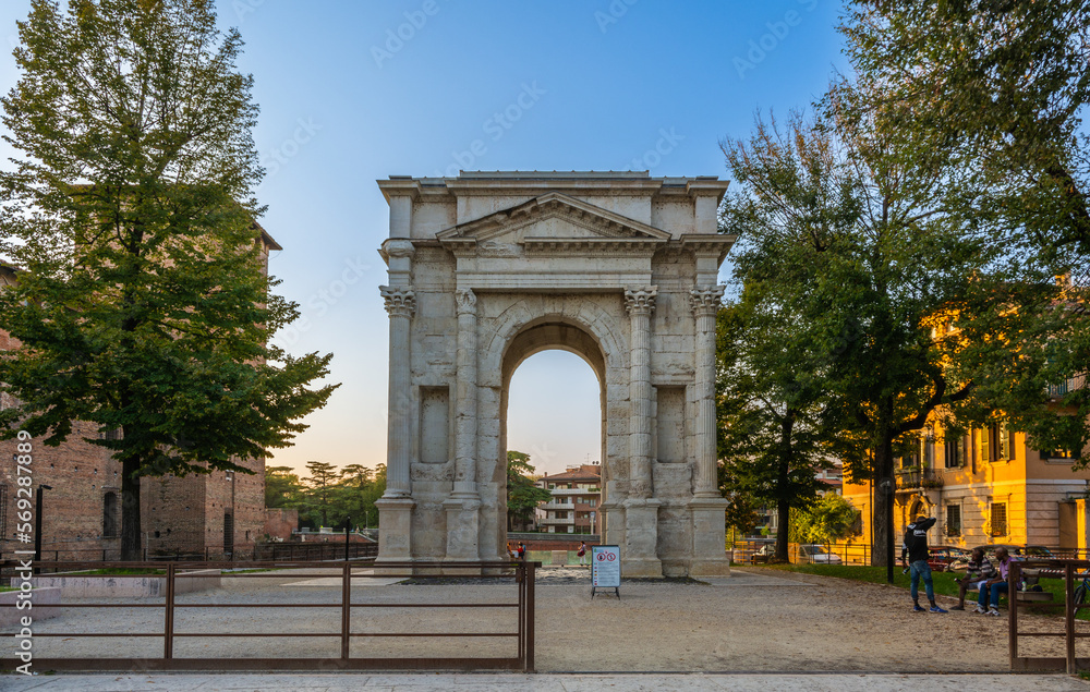 the Gavi Arch, a monument celebrating an important patrician family of the first century AD - Verona city, Veneto region, northern Italy - September 9, 2021