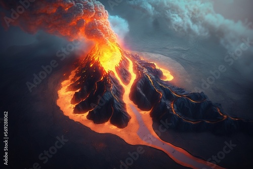 Vulkan mit Feuer und Lava - Explosion - Generative AI