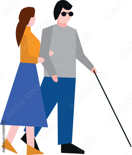 A woman leads a blind man.