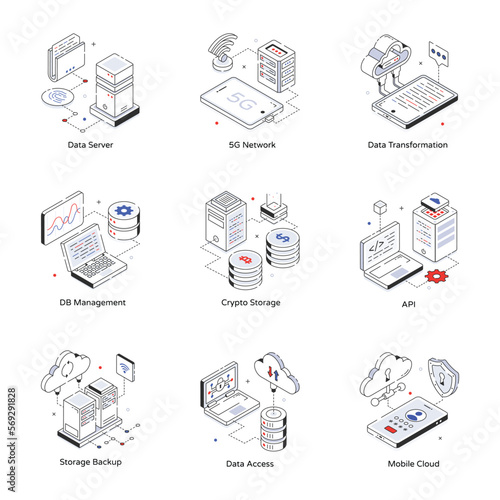 Collection of Server Isometric Icons 

