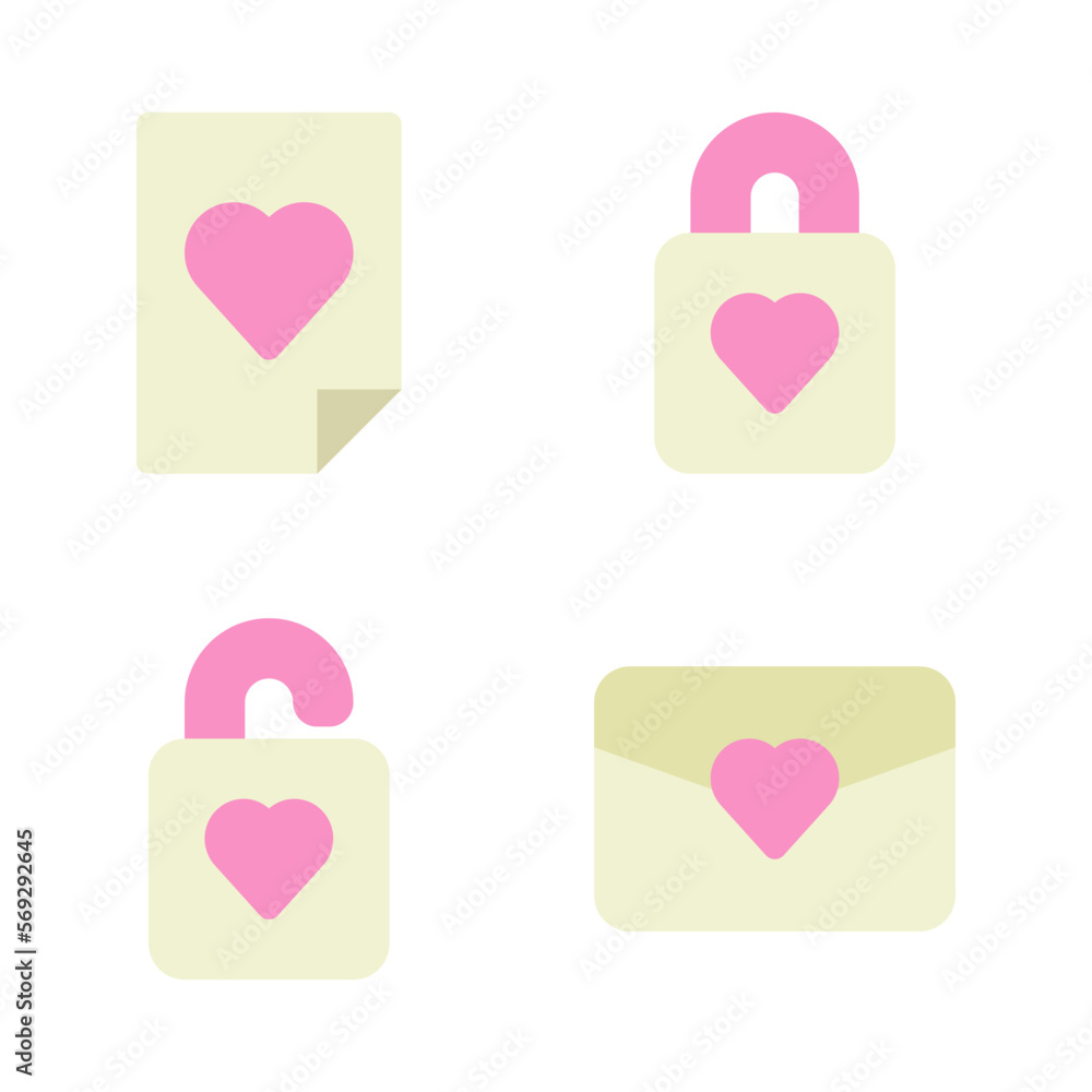 Romance icons set = letter, locked, unlock, envelope. Perfect for website mobile app, app icons