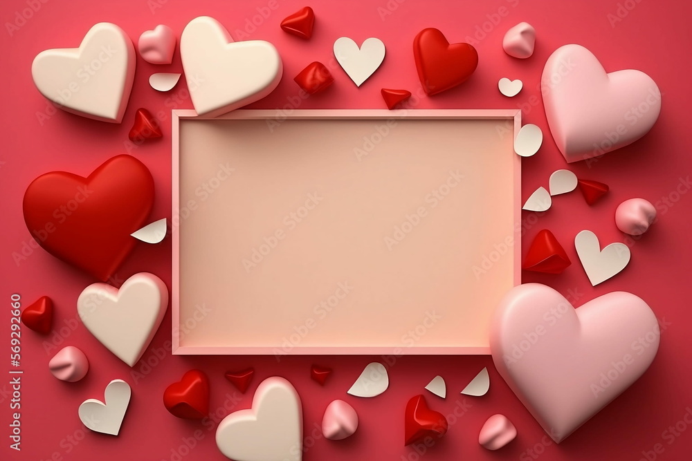 Romantic love letter for Valentine's day concept, romantic love message, with frame for photo or text, around heart of different sizes. Generative AI. Romantic love letter for Valentine's day concept, romantic love message, with frame for photo or text, around heart of different sizes. Generative AI.