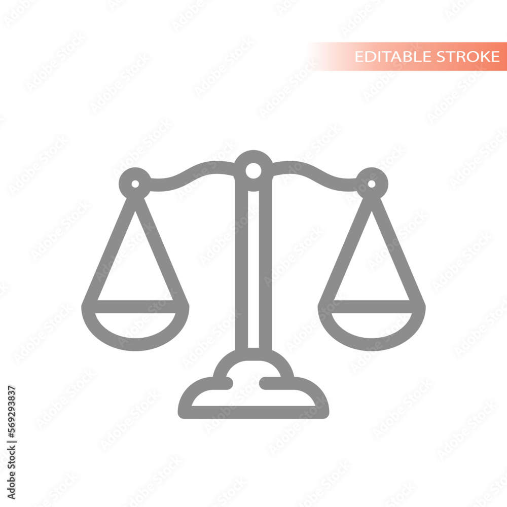 Justice scales line vector icon. Court, law ang legal weight scale outline symbol. Justice scales line vector icon. Court, law ang legal weight scale outline symbol.