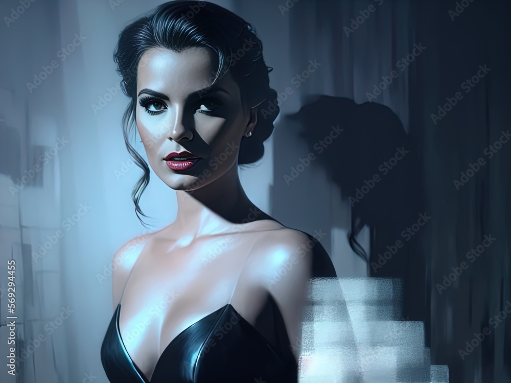 Femme fatale in film noir style portrait. Stock Illustration