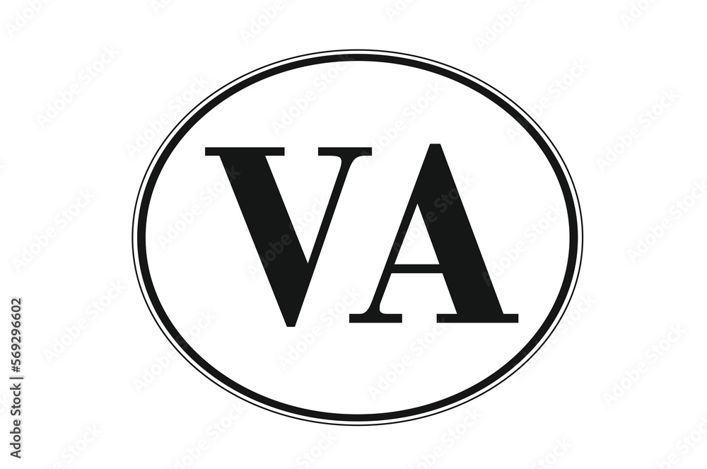 Sign of state of Virginia for sticking on glass of car. Abbreviation VA Sign of state of Virginia for sticking on glass of car. Abbreviation VA