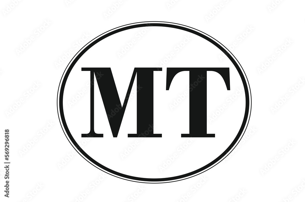 Sign of state of Montana for sticking on glass of car. Abbreviation MT Sign of state of Montana for sticking on glass of car. Abbreviation MT