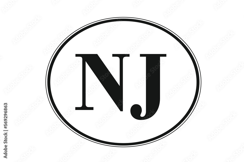 Sign of state of New Jersey for sticking on glass of car. Abbreviation NJ Sign of state of New Jersey for sticking on glass of car. Abbreviation NJ