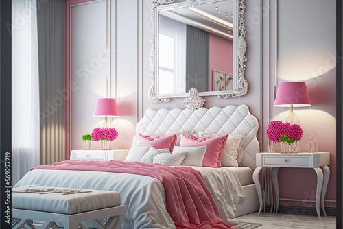 modern bedoom realistic interior, generative ai