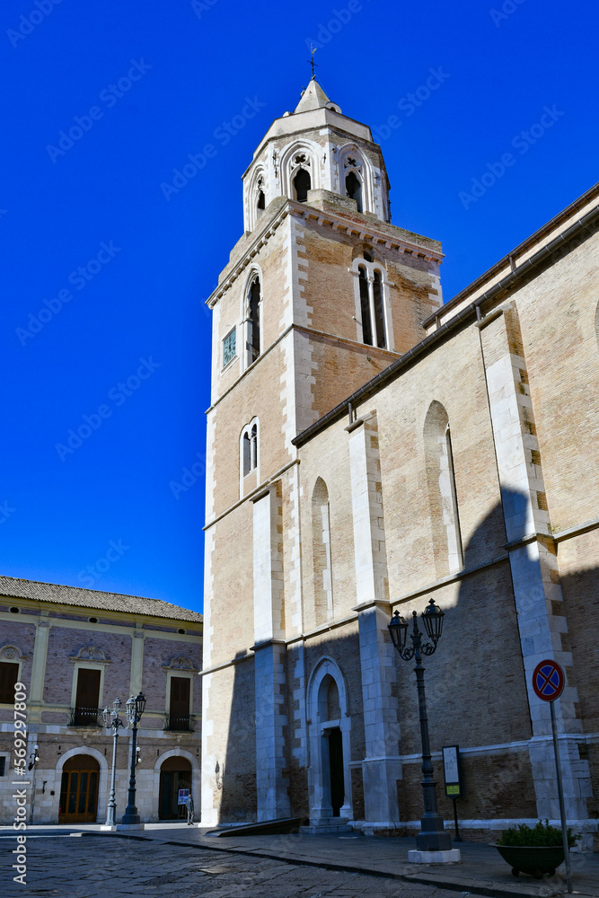 The bell tower of the cathedral of  Lucera, a town in Puglia, Italy.