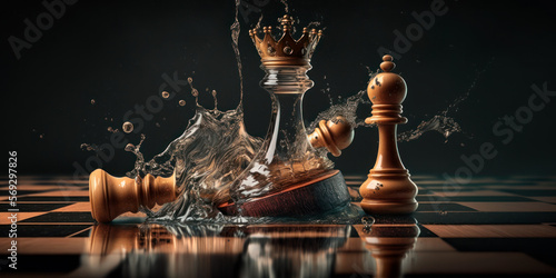 pieces of a chessboard performing checkmate action in a chess game, concept of leadership and strategy in business, generative ai photo
