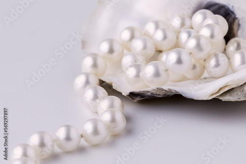 pearl beads on an oyster shell