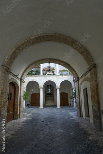The courtyard of a noble palace located in Lucera  an ancient Apulian town in the province of Foggia  Italy..