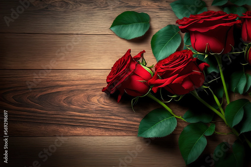 Rosen auf Holz Hintergrund Illustration, für Valentinstag, Hochzeiten, Verlobung, Muttertag
 photo
