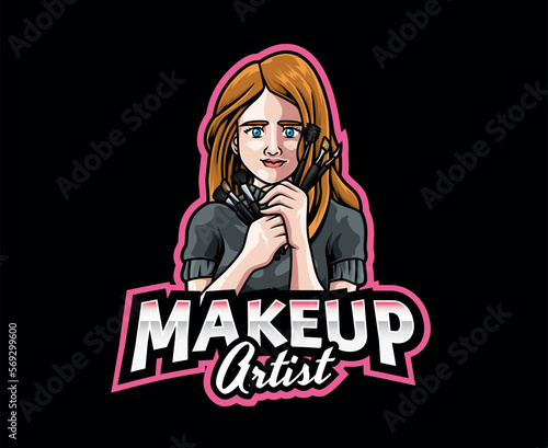 Makeup Artist Mascot Logo Design. Stylish Makeup Artist Logo Mascot with Brush