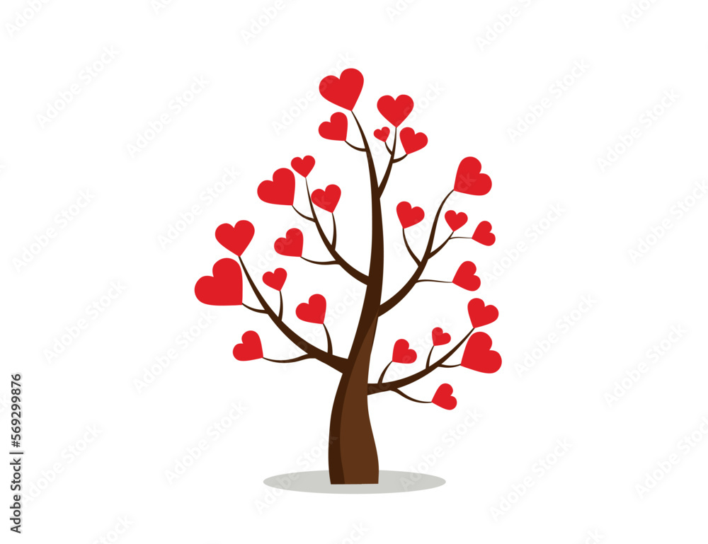 Heart shaped tree with petals. Vector icon