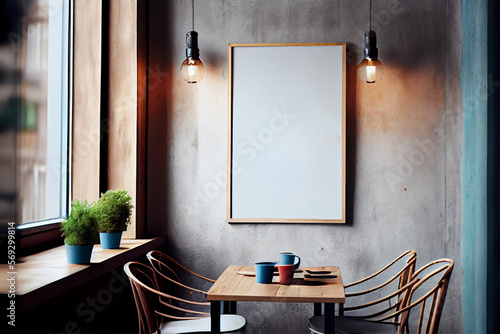 Mock up poster in hipster cafe, AI Generated