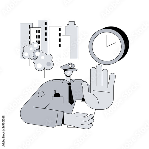 Curfew abstract concept vector illustration. Public protest, demonstration, mass unrest, street crowd, meeting, vandalism and looting, stay home restriction rule violation abstract metaphor.