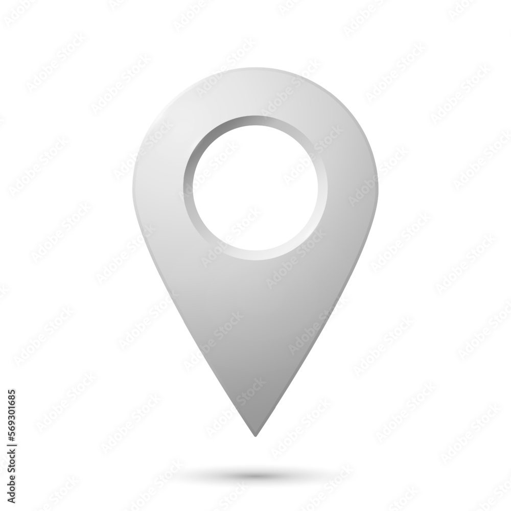 The geolocation icon is silver with highlights and shadows on a white background. Realistic geolocation map pin code icon. Vector EPS 10. The geolocation icon is silver with highlights and shadows on a white background. Realistic geolocation map pin code icon. Vector EPS 10.