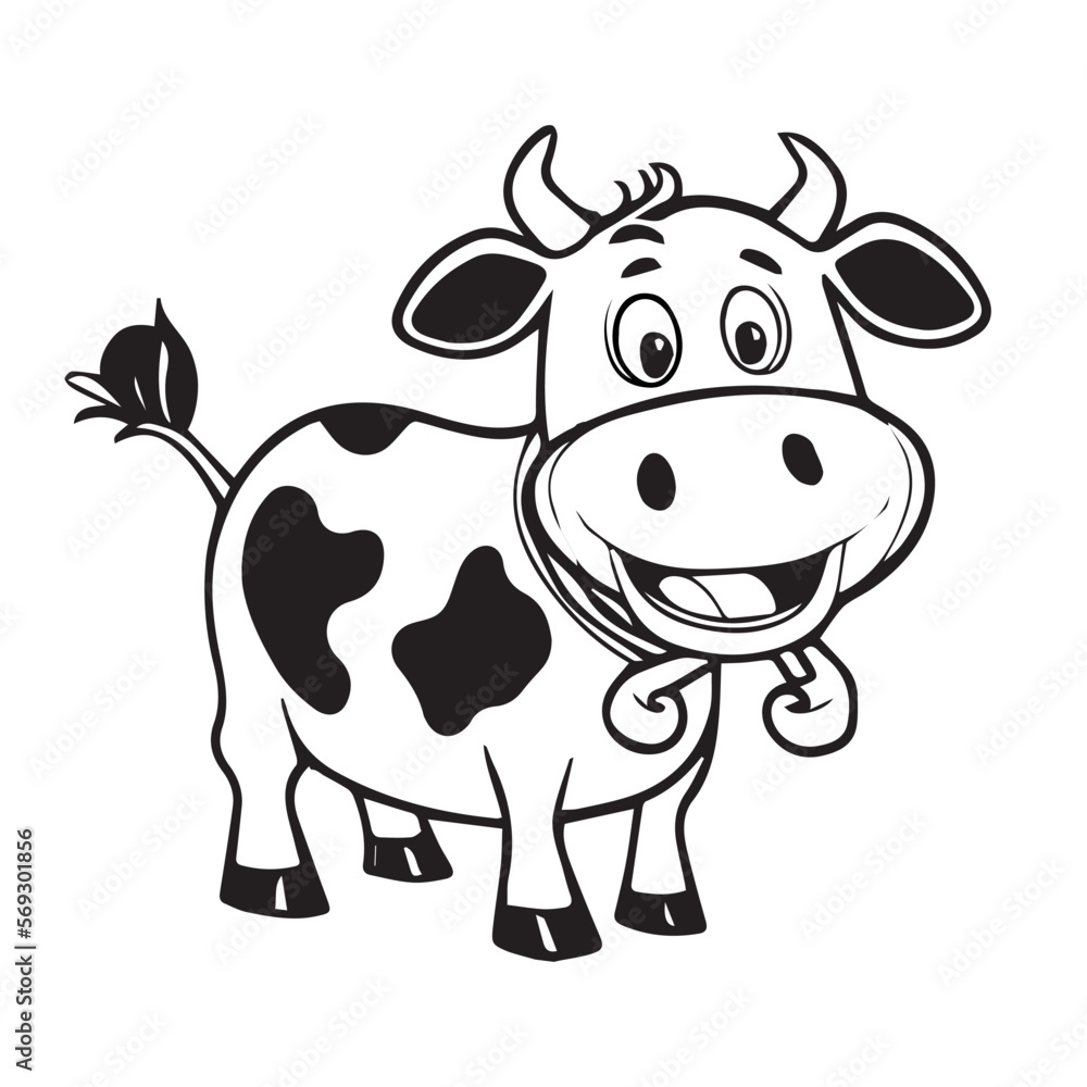 Cartoon funny cow character. Cow vector linear illustration.