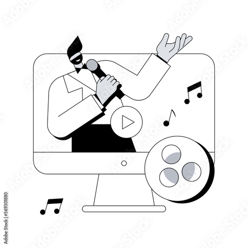 Music video abstract concept vector illustration. Official videoclip, internet and tv premiere, music video production, professional director, shooting crew, musician promotion abstract metaphor.