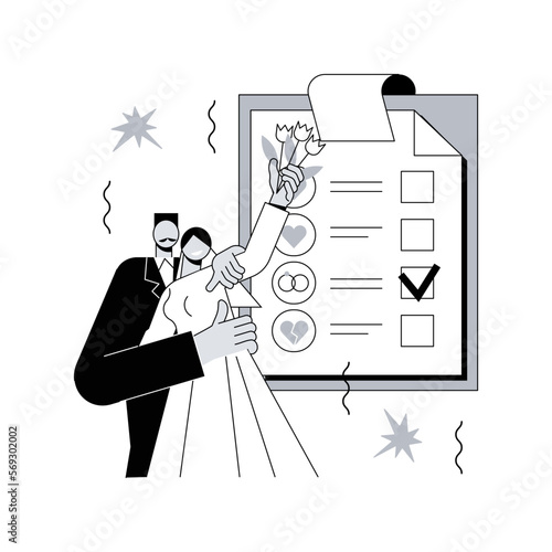 Relationship status abstract concept vector illustration. Relationship civil status, marital separation, divorce process, single, coupled, got married, social media, engaged abstract metaphor.